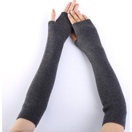 1 Pair Women Long Fingerless Gloves Hand Arm Warmer Wrist Elbow Gloves Solid Color Knitted Work Gloves Female Keep Warm Mittens