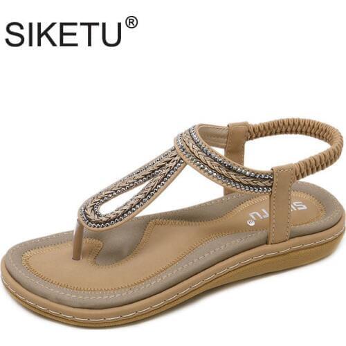 Ladies Casual Flat Flip Flops Big Size 35-42 Rhinestone Decoration Women Beach Sandals Comfortable Soft Bohemia Summer Shoes
