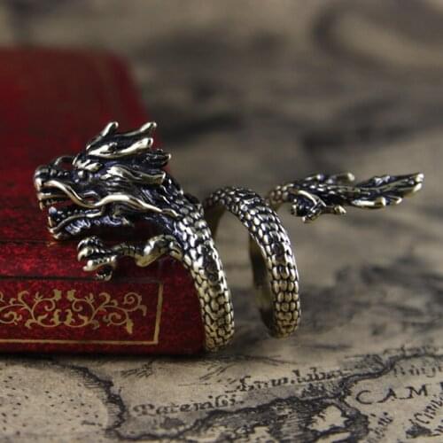Punkboy Hot Sale Dragon Ring Opening Personality Trendy Male Index Finger Ring Retro Style Domineering Dragon Dance Punk Ring