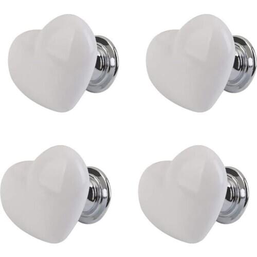 4pcs Handle Ceramic Door Knob Heart Shape for Closet Drawer White