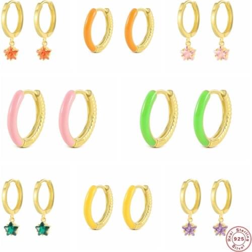 CANNER Dripping Oil Cartilage Aretes 925 Sterling Silver Hoop Earring Colorful Enamel Zircon Pendant Circel Earrings Jewerly