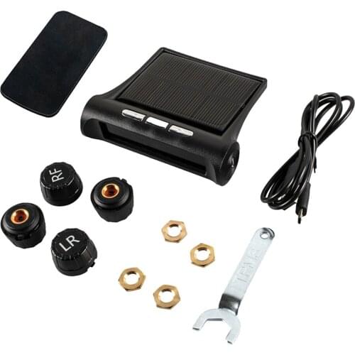 TPMS Solar Car Tire Pressure Monitoring System Gauge + 4 External Sensor Kit