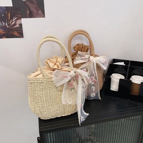2021 Summer Korean Fashion Women Bag Summer Korean Fashion Bowknot Casual Straw Bags Simple Handbags