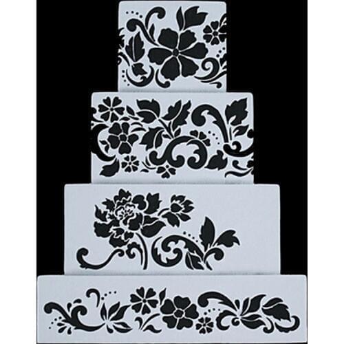 Flower Plantilla Stencil Bakeware 4PCS/SET Baking Fondant Cake Decorating Tools for Cupcake Template Mold Spiral Decoration