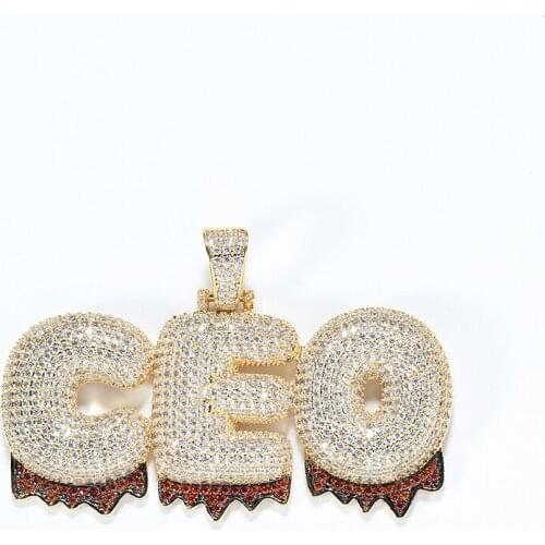 TUNKALL New Bling Bling Mens Pendants Letter Custom Mirco Pave Prong Setting Zircon Hip Hop Necklace Jewelry CP07