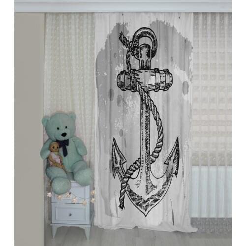 Sailor patterned background curtain velvet curtain children room drape pirate sea star rudder anchor ocean traveler