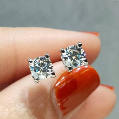 Excellent D Color Moissanite Stud Earrings Silver 925 Brilliant Cut Diamond Test Past 0.5 ct Total 1 ct VVS1 Moissanite Earrings