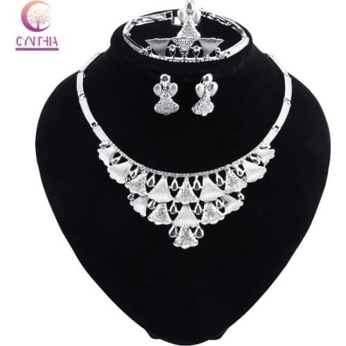 CYNTHIA Silver Plated Jewelry Sets Women Fashion African Beads Jewelry Set Wedding Bridal Jewelry Sets Crystal Jewelery Costume