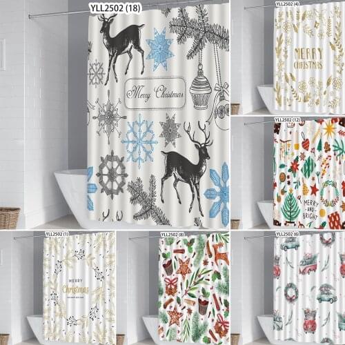 Merry Christmas Pattern Shower Curtain Elk Hazelnut Snowflake Maple Leaves 3D Printed Bath Curtains For Bathroom Decor With Hook