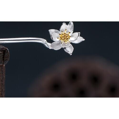 Lotus Flower Hair Accessories for Women Bride Wedding Hair Jewelry Hair Stick 925 Sterling Silver Wedding Party Decoration