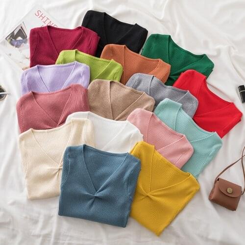 Knitting Office Ladies Ribbed Jumpers Blue Crop Striped Sweater Pullover Blouse Solid Black White Long Sleeve Tops Sueter Mujer