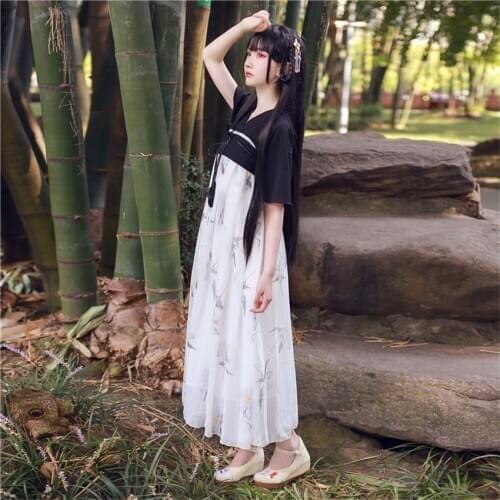 New Fashion Chinese Style Woman Summer Hanfu Fairy Elegant Dance Costumes Retro Short Sleeve Mesh Dress Han Dynasty Outfits