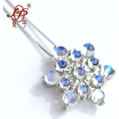 2018 New Arrival Nepal Bali 925 Sterling Inlaid Natural Moonstone Pendnat&necklace For Women Snowflake Pendant Necklace Jewels