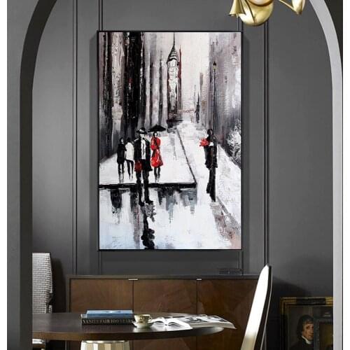 100% Hand painted Oil Painting Abstract Nordic Building Canvas art Modern Scandinavian Oil Painting for Home Wall Decoration
