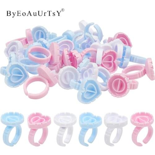 100pcs/pack Heart Shape Eyelash Glue Rings Cups Disposable Eyelash Extension Glue Quick Blossom Cup Tattoo Ink Holder Ring