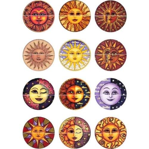 12mm 14mm 16mm 10mm 20mm 25mm 153 12pcs/lot Moon Sun Mix Round Glass Cabochons Jewelry Findings 18mm Snap Button Charm Bracelet