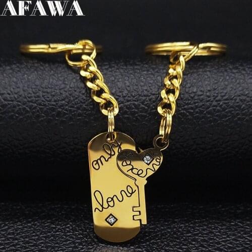 2 PCS 2021 Fashion Geometric Csrystal Stainless Steel Couple Keychain Women Gold Color Keychains Jewelry merci maitresse K77638B