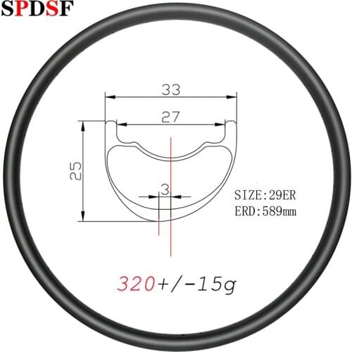 320g Ultralight Asymmetric 33mm wide MTB XC carbon rims 29er tubeless disc 25mm deep 24H 28H 32H cross country mountian wheels