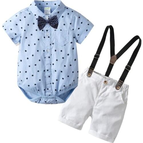 Baby Boys Clothes 5 Stars Rompers Suit for Infant Newborn Sets Dress Kids White Shorts 4PCS Short Sleeves Children Suits Outfit