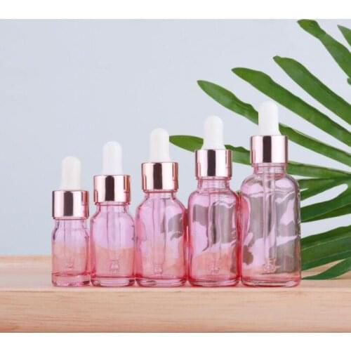 500pcs 5/10/15/20/30/50/100ml Glass Essential oil Aromatherapy Dropper Bottles Pink Cap Reagent Drop Eye Liquid Pipette Bottle