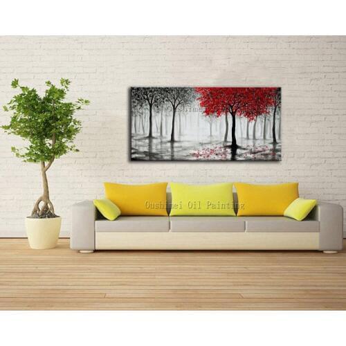 Wholesale Price High Quality Abstract Modern Landscape Red and Black Trees Oil Painting On Canvas For Wall Decoration