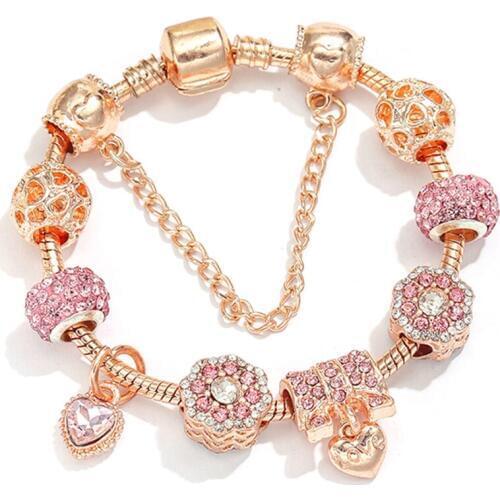 BAOPON Love Lock & Flower Charm Bracelets Bangles For Women Couple With Hollow Love Beads Brand Bracelet Fashion Jewelry Gift