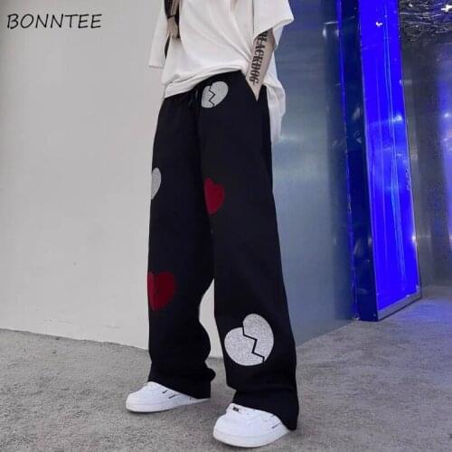 Casual Pants Women Chic Design Heart Mopping Pockets Wide Leg Trousers Streetwear Summer Ladies Clothing All-match Vintage Cozy
