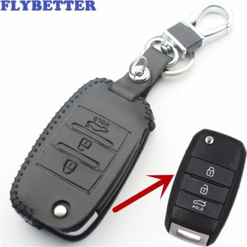 FLYBETTER Genuine Leather 3Button Flip Key Case Cover For Kia Carens/Cerato/Forte/K2/K3/K5/K4 Car Styling L73