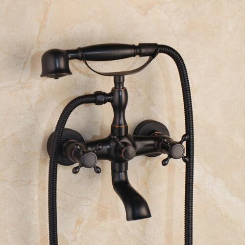 Black Bathtub Faucet Oil Rubbed Bronze Wall Mounted Clawfoot Bath Tub Faucet Hand Shower Mixer Tap