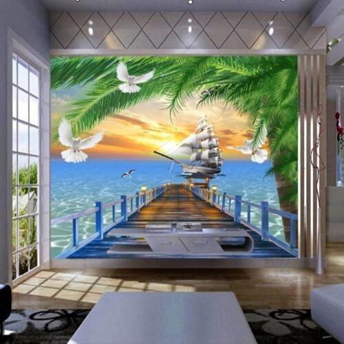 Dropship Colomac Wallpaper Wood Mediterranean Landscape 3D Tropical Wallpaper Bedroom Papier Peint Mural 3d Home Improvement
