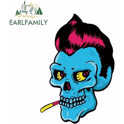EARLFAMILY 13cm x 9.3cm for Rock and Roll Style Skull Personality Creative Car Stickers DIY Waterproof Personality Vinyl Decal