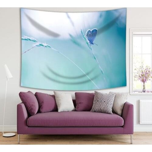 Tapestry on Butterfly Grass Spring Days Meadow Rural Wild Nature Life in Soft Colors Photo Green Blue
