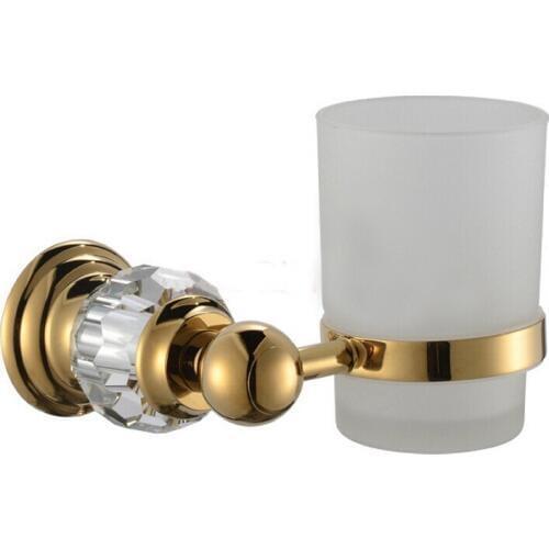 Crystal+ Brass+Glass Bathroom Accessories Gold Single cup Tumbler Holders,Toothbrush Cup Holders CY003