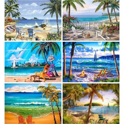 Huacan Diamond Painting New Arrivals Scenery Mosaic Beach Diamond Art Full Drill Embroidery Landscape Home Decoration