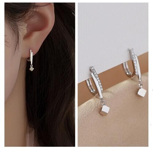 Personality Gold Square Drop Earrings Girl Jewelry Trendy Zircon Hoop Earring Silver 925 Sterling Accessories Lady Birthday Gift