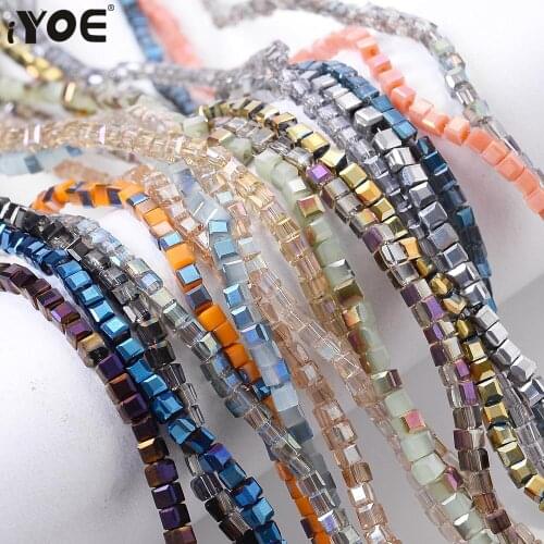 IYOE 200pcs/Lot 2mm Tiny Square Crystal Beads Color Plating Cube Loose Spacer Beads For Making Bracelet Necklace DIY Gift