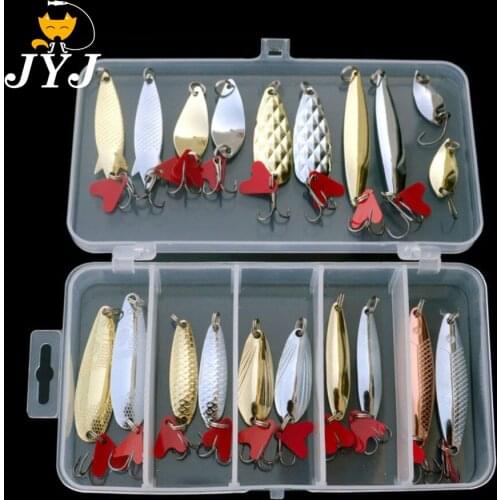 JYJ 20pcs per box colorful 2.5g 4g 5g 4.5g 6g 7g 8g 10g hard metal fishing spoon artificial lure set walleye trout spoon baits