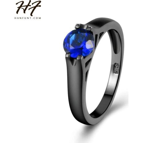 New Fashion Top Quality Rings Simple 6mm Blue CZ Crystal Black Ring Engagement Jewelry for Women HotSale R621