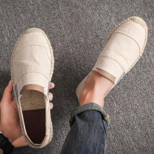 Hemp Casual Shoes For Men Soft Slip-On Flat Anti-Slip Breathable Lightweight Walking Male Shoes Schuhe Herren 896