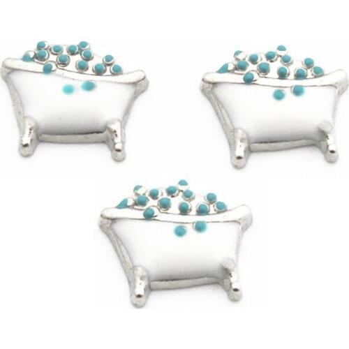 Hot Sale 10pcs/lot Metal Enamel Bathtub Tub Floating Charms For Living Glass Floating Lockets Pendant Necklace Bracelet