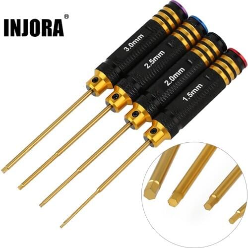 INJORA Metal 1.5/2/2.5/3mm Hexagon Screwdriver Screw Driver Tool Kit for Axial SCX10 Traxxas TRX-4 Tamiya RC Car Parts