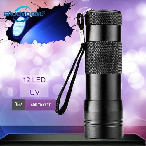 Mini Flashlight 12 LED 395-400nm UV Ultra Blacklight Powerful LED Flash Pocket Light Torch 2 Modes For AAA Battery Self Defense