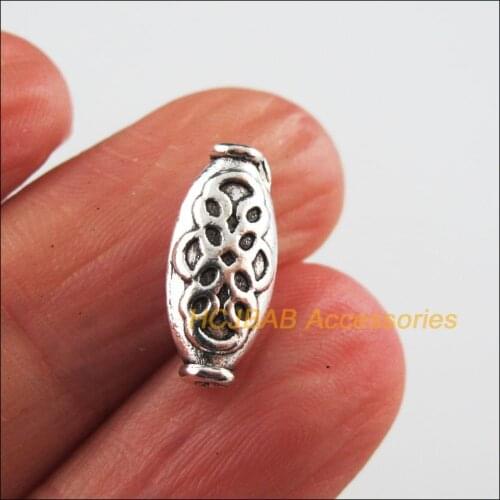 Fashion 20Pcs Tibetan Silver Color Oval Flowers Charms Spacer Beads 6.5x15mm