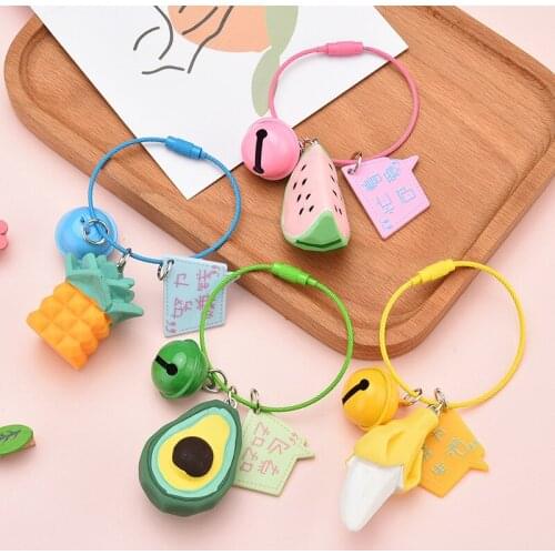 Fashion Wire Ring Keychain Cartoon Simulation Fruit Avocado Watermelon Keyring New Bag Resin Key Chains