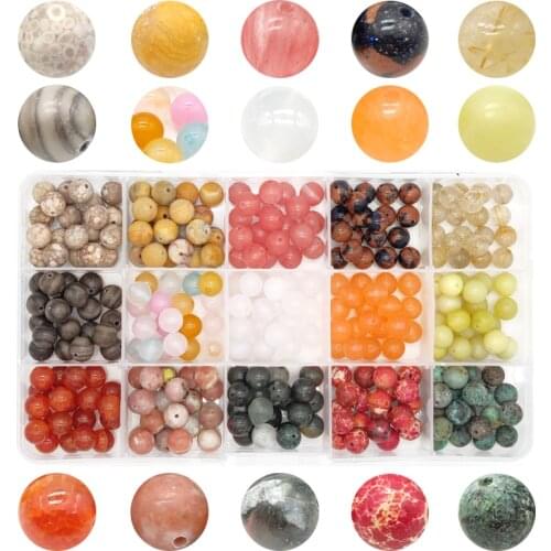 Natural Round Tiger Eye Turquoises Lapis Lazuli Agates Quartzs Box Packed Loose Stone Beads for Jewelry Making DIY Bracelet