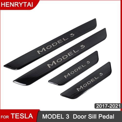 Car Pedal StickersFor Tesla Model 3 2017-2021 Car Door Sill Decorative Anti-Scratch Guards Carbon Fiber Protection Strip