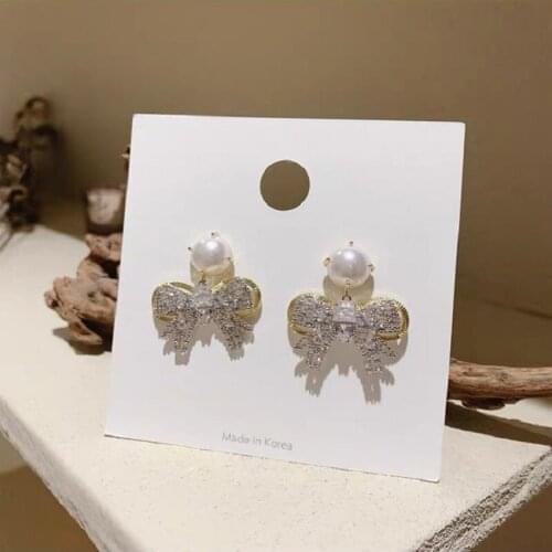 ZDMXJL 2021 New Fashion Womens Earrings Fine Sweet Cute Bowknot Zircon Earrings For Women Party Girl Jewelry Gifts Wholesale