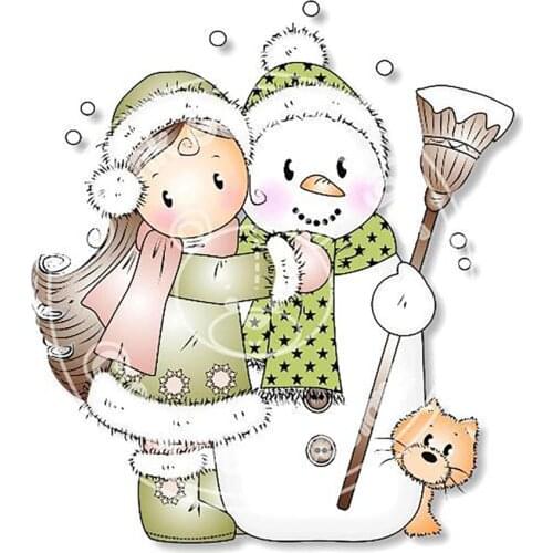 New Broom Snowman Cat with Girl Metal Cutting Dies Christmas Doll Stencil for Craft DIY Scrapbooking Decorative