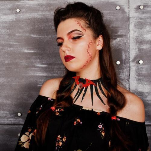 Halloween Choker Necklace Sexy Gothic Choker Crystal Black Lace Bat Pendant Charm Necklace Steampunk Jewelry for Halloween Party