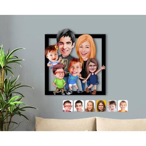 Personalized Family Caricature OF 3D Wood table-10 in